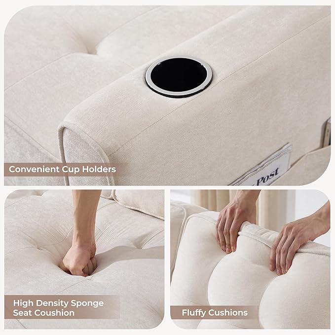 Convertible Sofa Bed Pull Out Loveseat Sleeper CouchLinen Fabric 2 in 1 Folding Couch Bed Fold Out Floor Futon Couches with Cup Holder for Living Room BedroomSmall Space Beige