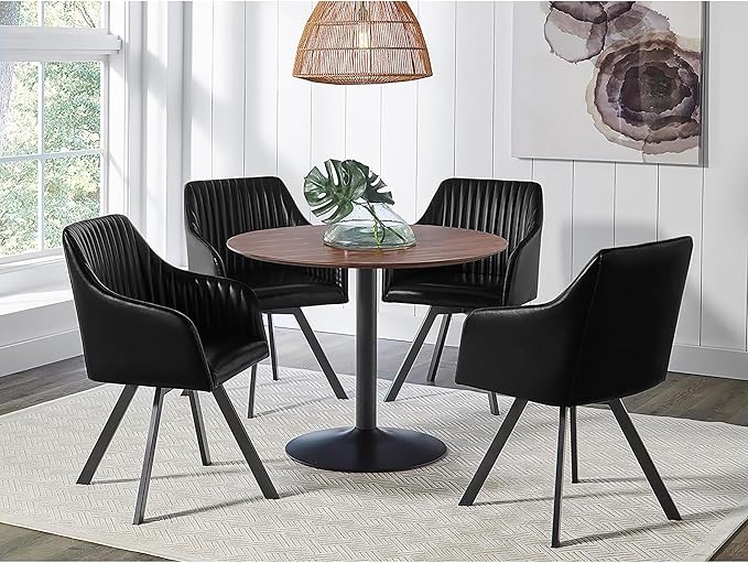 Black Channeled Sloped Arm Swivel Chair Modern Design with Comfortable Upholstered Seating Ideal for Living Room Lounge or Home Office