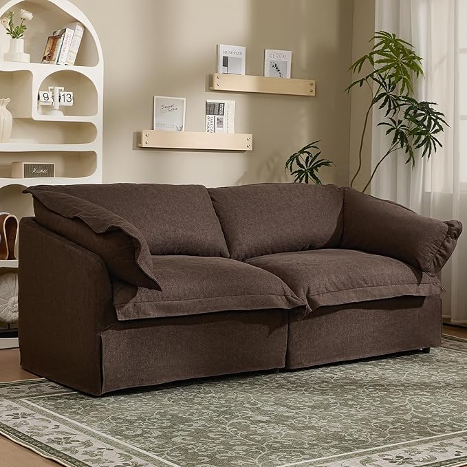 81'' Sofa Couch with Storage 3 Seater Sofa with Extra Deep Seats Retro Couch with Removable Washable Cover for Living Room Brown