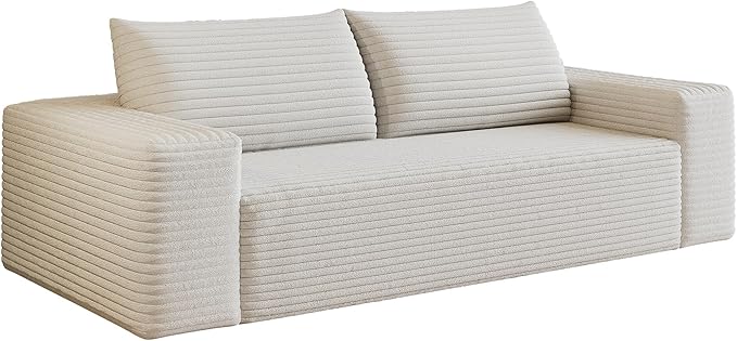 63 Modern Corduroy Loveseat Couch Soft Boneless Small Sofa White Upholstered Mini Sofa Couches for Small SpaceLiving Room Bedroom Office Dorm Studio Apartment Love Seat Couche (White-)