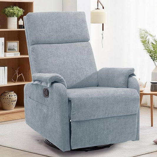 Recliner Chair Swivel Rocking Recliner Chair for Adults Glider Rocking Chair Small Nursery Chair Recliner for Living Room Reclining Chair with Modern-Designed Armrests Chenille Blue