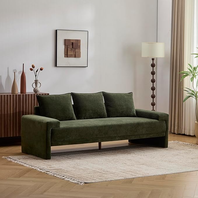 Christopher Knight Home Ahrab 84 Upholstered with 3 Back Pillows Modern Fabric 3-Seater Sofa Cozy Oversized Loveseat with Low Armrest Spacious Lounge Seating for Living Room Home Rest Green