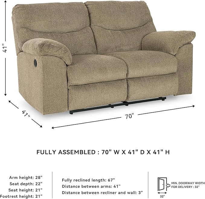 Signature Design by Ashley Alphons Transitional Tufted Reclining Loveseat Light Brown
