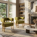 Modern Barrel Accent Chairs Set of 2 Comfy Upholstered Velvet Armchairs for Living Room with Semi-Open Back Reading Accent Chairs with Gold Metal Legs for Bedroom Vanity Reception Olive Green
