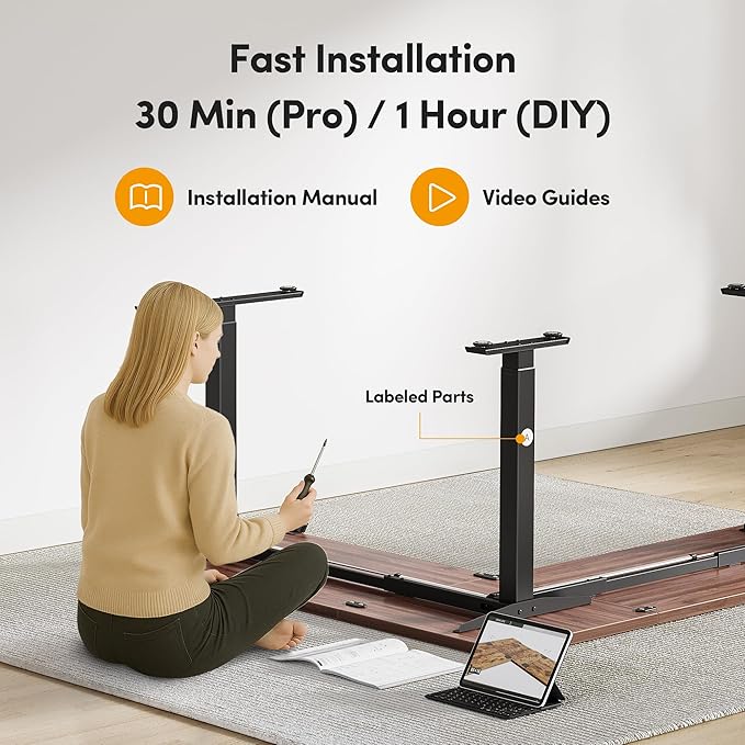 CubiCubi L Shaped Standing Desk 75 x 63 Inch Adjustable Height Electric Corner Desk Sit Stand Home Office Desk with Splice Board Black Walnut(2 Packages