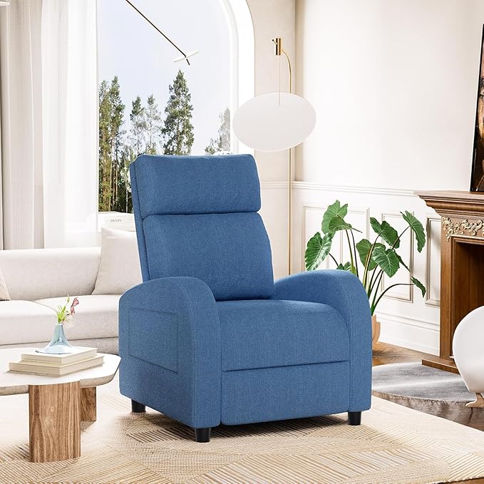 Homall Recliner Chair Recliner Sofa for Adults Recliners Home Theater Seating with Lumbar Support Reclining Sofa Chair for Living Room (Fabric Blue)