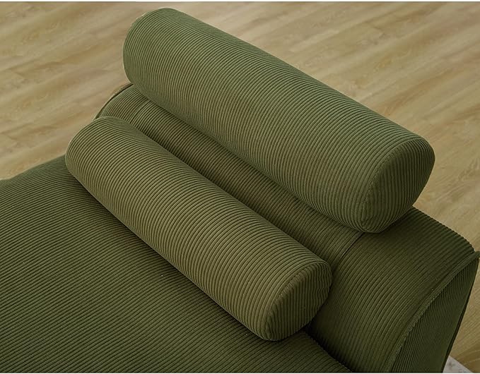 2 Seats Modular Sectional Couches with Neck Pillow &amp Backrest Corduroy Armless Upholstered Loveseat Sofa Chair for Living Room Apartment At Will DIY (Green)