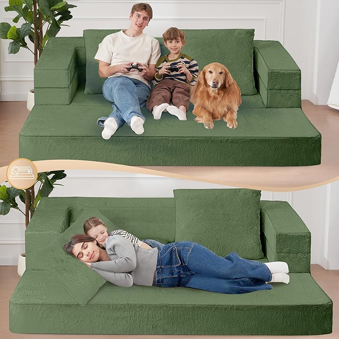 Futon Sofa Bed with Pillow 3-in-1 Sleeper Sofa Bed with Removable Cover Convertible Floor Sofa Bed No Assembly Boneless Couch for Living Room Bedroom