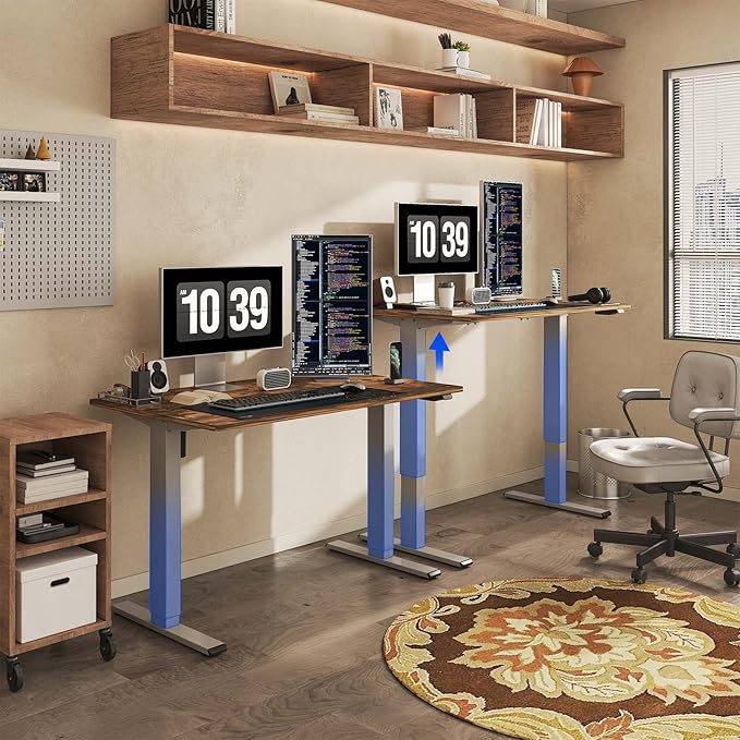 FLEXISPOT EN1 One-Piece Standing Desk 55 x 28 Inches Height Adjustable Electric Desk (Silver Frame + Rustic Top 2 Packages)