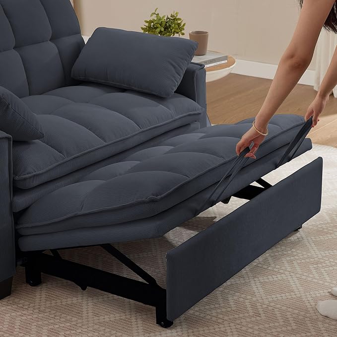 Sleeper Sofa with Pull Out Couch Bed 48.43 Convertible Pull-Out Sofa Bed Chair 3-in-1 Futon Couch with Reclining Backrest and Side Pockets for Living Room Bedroom Apartment Dark Grey