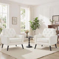 Accent Chair Set of 2 Mid Century Modern Living Room Chairs Upholstered Armchair with Tufted Back &amp Wood Legs Single Sofa Reading Side Chair for Bedroom Office Waiting Room White