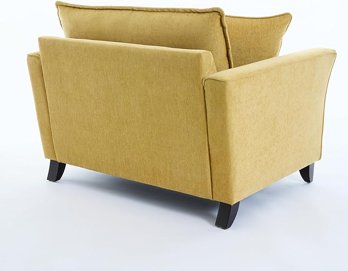 Oversized Accent Chair Chenille Fabric Armchair with Pillow Comfy Single Sofa with 46.3 Wide Seat Cushion Rubberwood Legs Elegant Ruffled Armrests Lounge Chair for Living Room Office (Yellow/45)