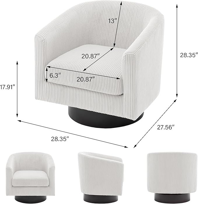 Lumibee Swivel Accent Barrel Chairs Upholstered Comfy Swivel Round Barrel Chair 360° Rotation Single Sofa Club Armchair for Living Room Reading Room Bedroom Corduroy Beige