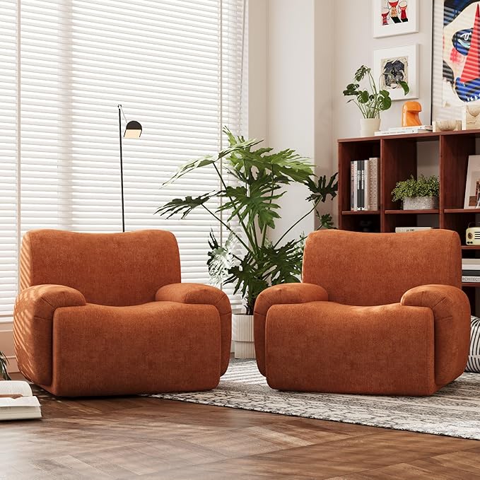 Chifee &amp Vingol Boneless Modern Accent Chair 42 Wide Upholstered Oversized Armchair Deep Seat Single Sofa Chairs Comfy Reading Lounge Chair for Living Room Bedroom Apartment2 PCS Orange