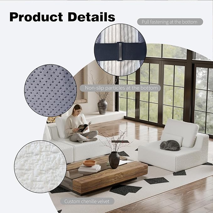 Modular Oversized Boneless Sectional Sofa - Convertible Compressed Couch Set Luxury Deep Foam Seat Free Combination &amp 3 Colors for Living Room (Cream White 2 Seater)