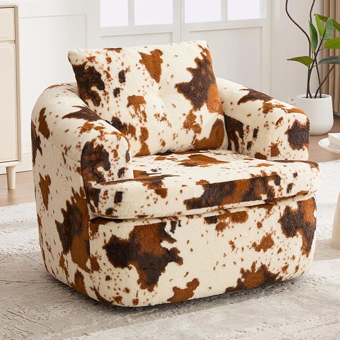 Swivel Accent Chair Recliner Modern Comfy Barrel Chairs for Living Room and Bedroom Cozy Upholstered Small Corner Chairs with 360 Degree RotationBeigeBrown