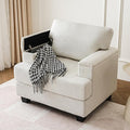 Oversized Accent Chair with Armrest OrganizerComfy Living Room Chairs with Thick CushionUpholstered Linen Fabric ArmchairBig Reading ChairSofa Chair for Bedroom