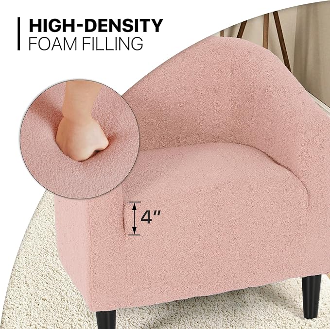 MoNiBloom Accent Barrel Chair Boucle Fabric Accent Chair Modern Sherpa Elegant Armchair with Cozy Soft Padded 300lbs Capacity Compact Sofa Chair for Living Room Bedroom Office Soft Pink