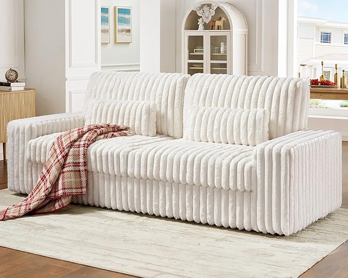 Jocisland 88 Inch Modern Couch Comfy Sofa with Lumbar Pillows 3 Seater Couch with Armrests Cloud Sofas for Living Room(Beige)