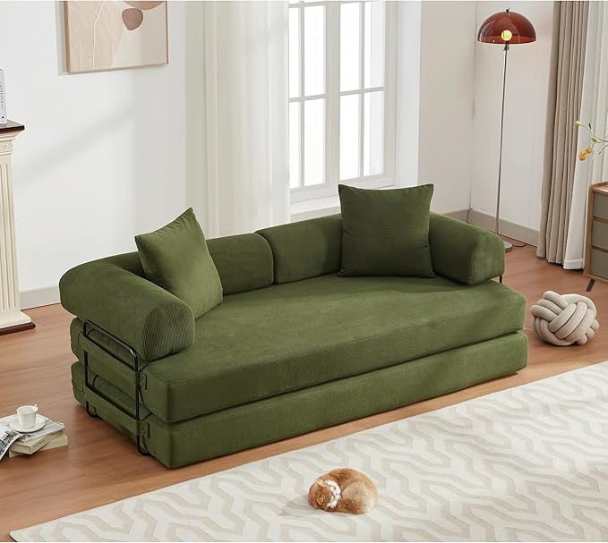 MYFUNSHOP Sleeper Sofa Bed4-in-1 Convertible Folding Boneless CouchFoldable Love Seat with Pillow Corduroy Floor Futon Couch for Living RoomBedroomLounge Studio