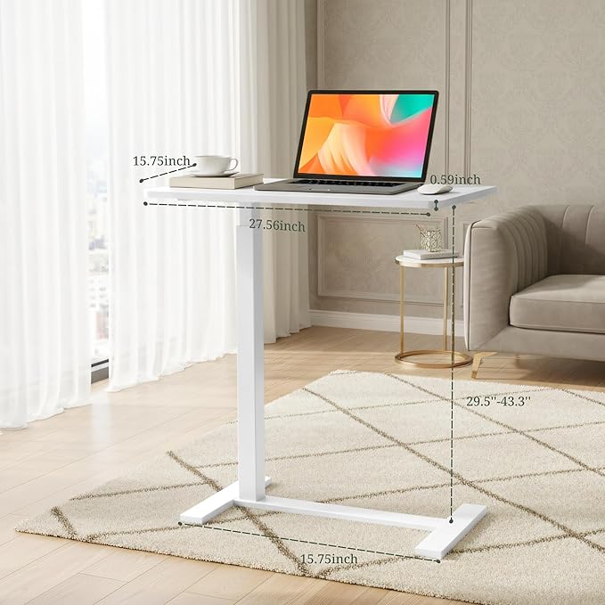 Mobile Standing Desk Adjustable Height Desk with Hidden Casters Portable Laptop Computer Table with Rolling Wheels for Sit Stand Workstation Compact and Sturdy for Home Office Dorm White