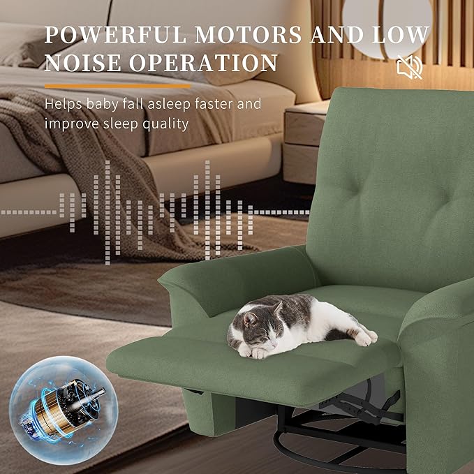Power Swivel Rocker Recliner Chair for Nursery Upholstered Glider Rocking Chair with Phone HolderUSB Ports Small Recliners for Small Spaces Living Room Bedroom