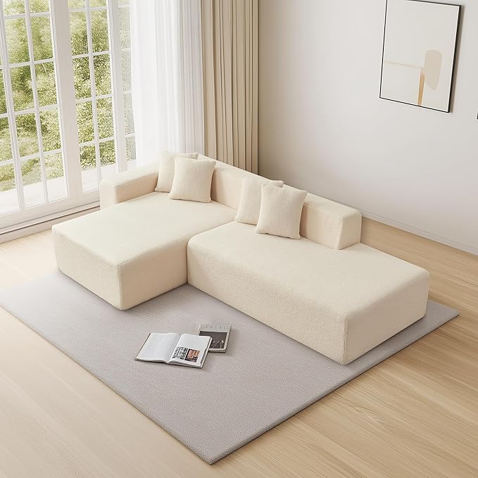 105.5 X 60.2'' L Shaped Sectional Sofa Sherpa Fabric L Shaped Couch 3 Seat Corner Sofa Modern Upholstered Couch with 4 Pillow Left Hand Lounge for Living Room Office