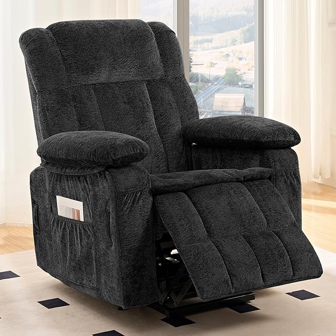 ijuicy Dual Motor Recliner ChairElectric Lift Reclining Lounge Chair with Lumbar Heating and Vibrating Massage for SeniorsAdjustable Reclining Electric Massage ChairBlack