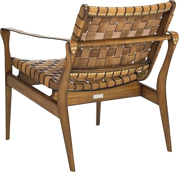 Safavieh SFV9005B Home Collection Dilan Leather Brown &amp Light Brown Safari Accent Chair Light