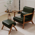 Accent Chair and Ottoman Set Mid-Century Modern Faux Leather Upholstered Lounge Armchair with Pillow Solid Wood Frame &amp Comfortable Cushion for Living Room Bedroom Balcony Green