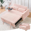 3 in 1 Pull Out CouchCorduroy Upholstered Convertible Sleeper Sofa Bed with Movable Side Table Modern Multifunctional Sofa with USB Port Cushioned Couch for Living Room (Pink)