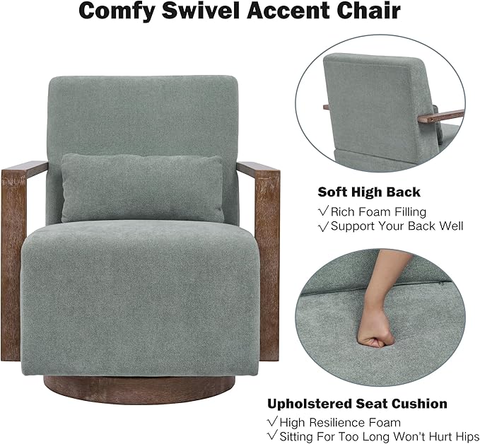 Chifee &amp Vingol 29.72 Swivel Accent Arm Chair Mid Century Modern Living Room Chair Set of 2 with Solid Wood Base &amp ArmrestGreen