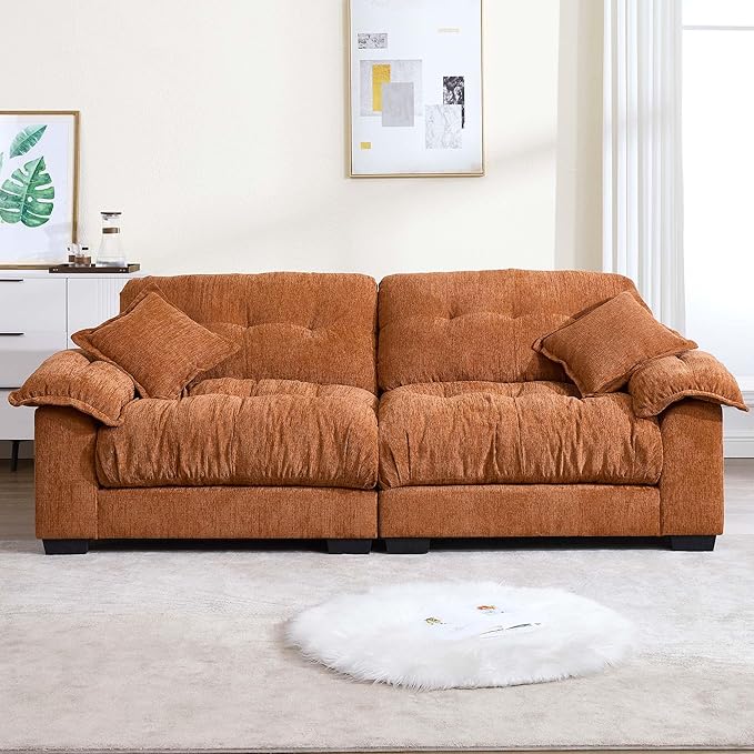 90.55 Oversized Loveseat Couch for Bedroom Cloud Couch Small Couches for Small Spaces 2 Seater Deep Loveseat Burnt Orange Modern Sleeper Sofa Orange