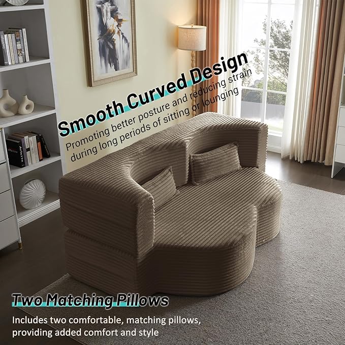 JOYBASE 78in Sofa Couch Convertible Oversized Cloud Loveseat Minimalist Sleeper Sofa Bed for Living Room Apartment Office No Assembly Required (Coffee Corduroy)