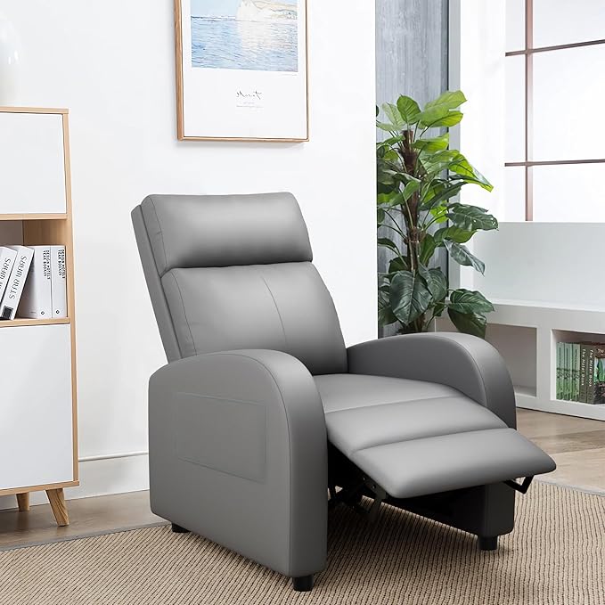 JUMMICO Recliner Chair Adjustable Home Theater Single Recliner Sofa Furniture with Thick Seat Cushion and Backrest Modern Living Room Recliners (Leather Grey)