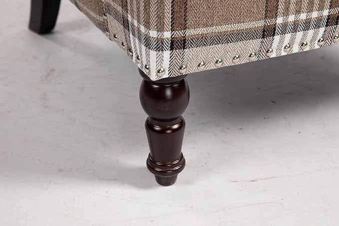 KEIKI Vintage Plaid Accent Chair with Nailhead Trim Upholstered Lounge Armchair Mid Century Modern Style for Bedroom or Office