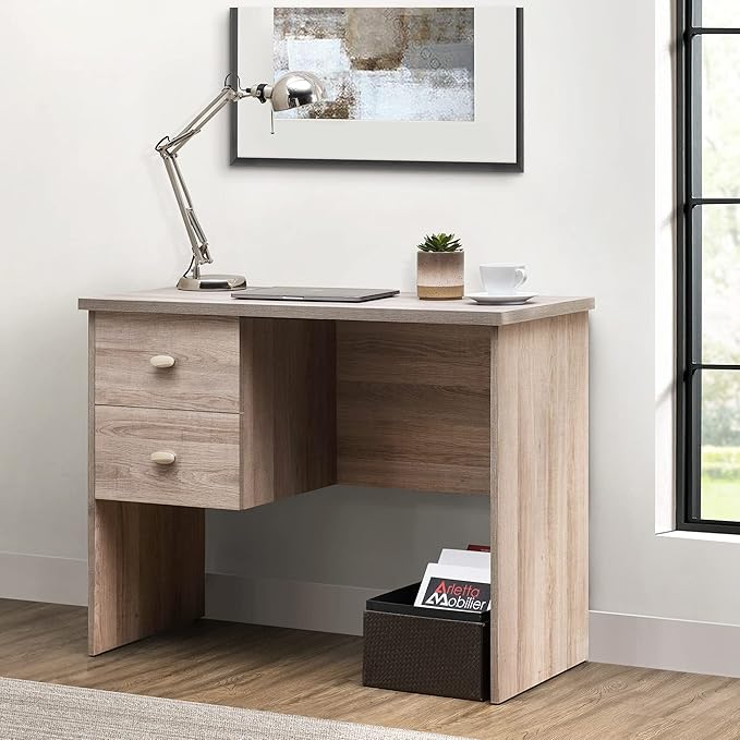 39.5 Modern Computer Desk 2-Drawer Home Office Writing Workstation with A Simulated Cherry Wood Finish Table Top for Home Office