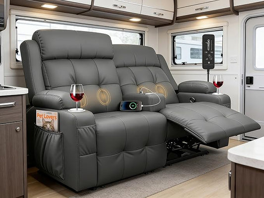 Reclining Loveseat 55.1 RV PU Leather Wall Hugger Recliner Love Seats Sofa with Charging Station Removable Armrest Cup Holder Double Recliners Couch Manual Love Seat for Living Room