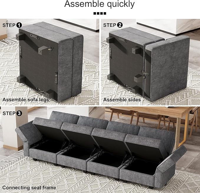Belffin Terry Fabric Modular Sectional Sofa Middle Seat Module Couch Side Sectional Free Configuration Middle Part Dark Grey