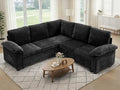 85 Modular Sectional Sofa Bed with Storage L Shaped Pull-Out Sleeper Sofa Removable Chenille Sofa Cover for Living Room (Black 5 Seat) | Modular Sectional Removable Cover Built-In Storage Hidde