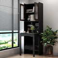 Fold-Out Convertible Writing Table Foldable Desk Cabinet with Shelf &amp Drawer Multi-Function Fold Out Desk &amp Bookshelf for Home Office Study Room(Black)