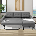 Convertible Sleeper Pull Out Couch Bed with Storage Chaise Linen Upholstered Sectional L-Shape Apartment Couch Pullout Sofa Bed with Side Pocket and Cup Holder Removable Backrest (Gray)