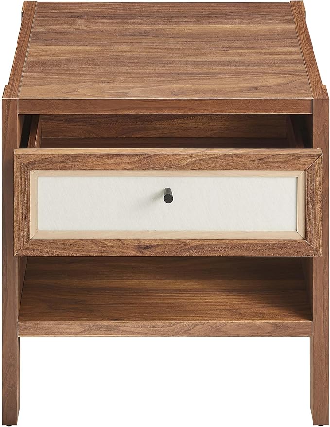 Modway Capri Mid-Century Modern Wood Grain Nightstand Bedside Table in Walnut Side Table with Drawer Nightstand with Storage