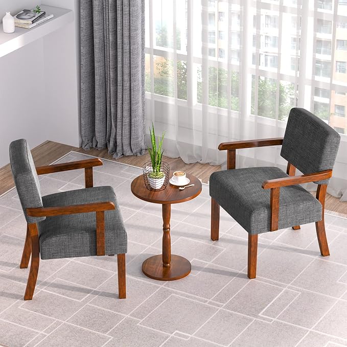 Accent Chair Set of 2 with Table Living Room Chairs with Soft Seat and Armrests for Living Room Bedroom Reading Room Waiting Room Grey (AC01)
