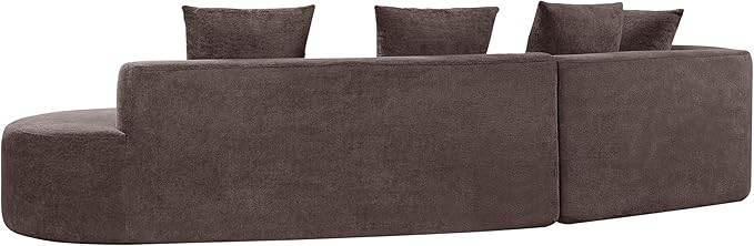 Merax 2-Piece 116 L-Shaped Modular Sectional Sofa Set 4 Seat Fully Assembled Curved Upholstery Couch with High-Density Compressed Sponge Chaise Lounge &amp 4 Pillows for Living Room Brown