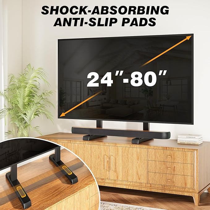 Universal TV Stand Mount for 24-80 inch Flat or Curved TVs Height Adjustable TV Legs Steel Table Top TV Base Holds up to 150 lbs Replacement TV Feet with Cable Management Max VESA 800x500mm Black