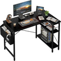 Grandder L Shaped Computer Desk with Reversible Shelves 47 Inch Small Corner Desk with Storage Bag Gaming Desk Computer Table Study Writing Table for Home Office Bedroom Small Space Black
