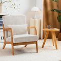 Mid Century Modern Accent Chair with Side Table Upholstered Corduroy Armchair with Lumbar Pillow Solid Rubberwood Frame for Living Room Bedroom Reading Nook Beige