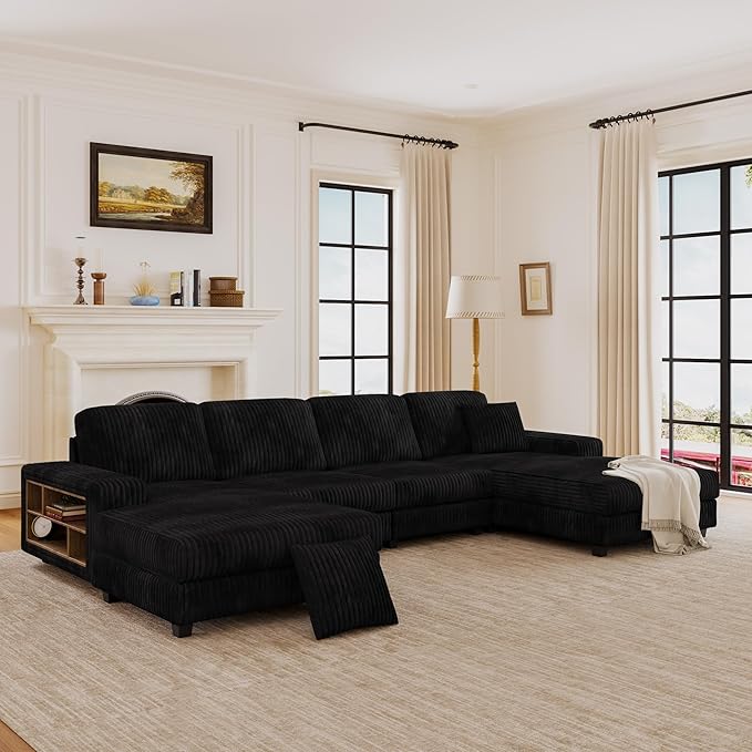 ERYE U-Shaped Modular Sectional Sofa Convertible Symmetrical Sofa Couch with Removable Chaise Lounges U Shaped Double Chaises Sectional Couches with Storage Armrests