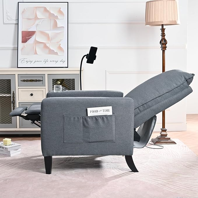 Adjustable Recliner Chairs for Adults Modern Fabric Push Back Recliner with Cup Holder and Phone Holder for Living Room (Gray)